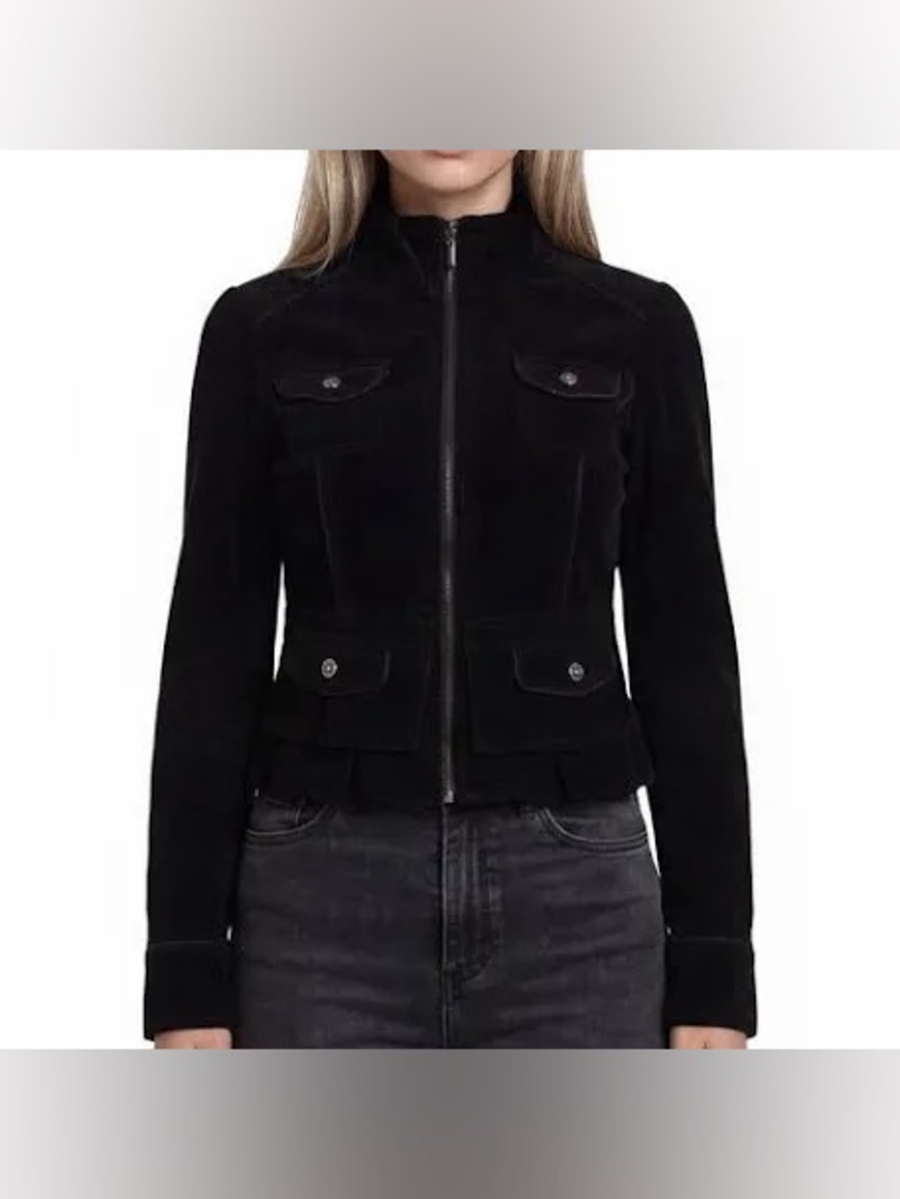 WHBM Black courdoroy Women's Zip-Front Jacket size 8